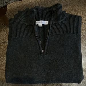 🔔2/$15     LG CALVIN KLEIN GRAY QUARTER ZIP 100% COTTON SWEATER